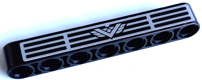 Lego Technic, Liftarm Thick 1 x 7 with Silver Letter V on Wings and Grille Pattern (Sticker) - Set 42106 / Black