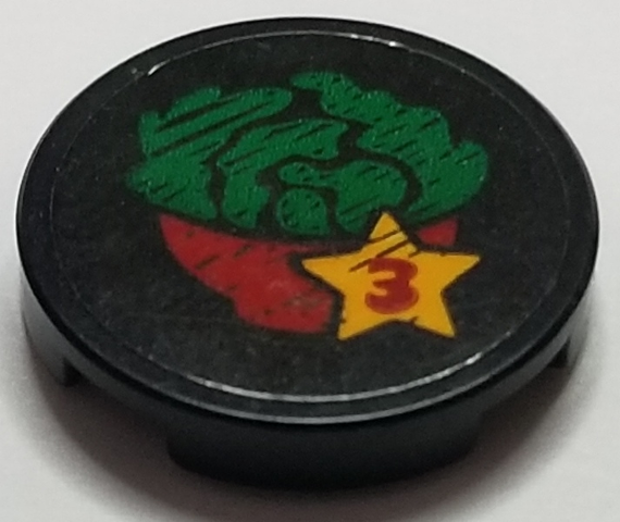 Lego Tile, Round 2 x 2 with Bottom Stud Holder with Salad in Bowl and Red Number 3 in Star Pattern (Sticker) - Set 41311