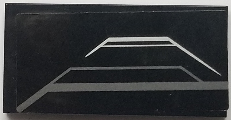 Lego Tile 2 x 4 with Metallic Silver and Flat Silver Trapezoid Pattern Model Left Side (Sticker) - Set 76047