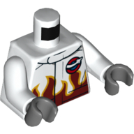 Lego Torso Racing Jacket with Dark Red Flames and Space Logo Print, White Arms, Dark Bluish Hands / White