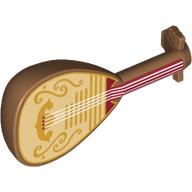 Lego Musical Instrument Lute with White Strings, Gold Decorations on Bright Light Yellow/Dark Red Background Print