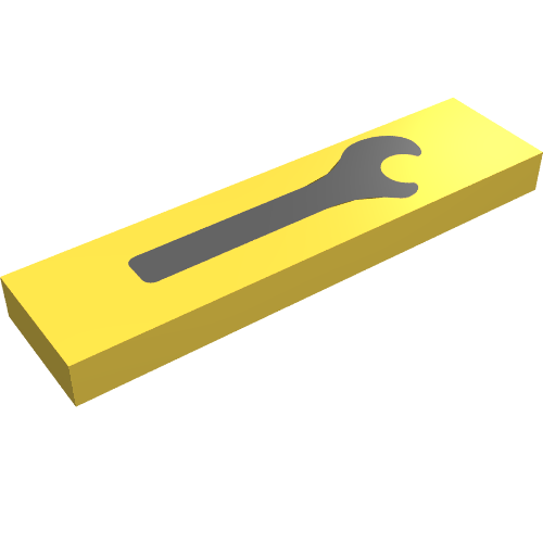 Lego Tile 1 x 4 with Black Spanner / Wrench Print