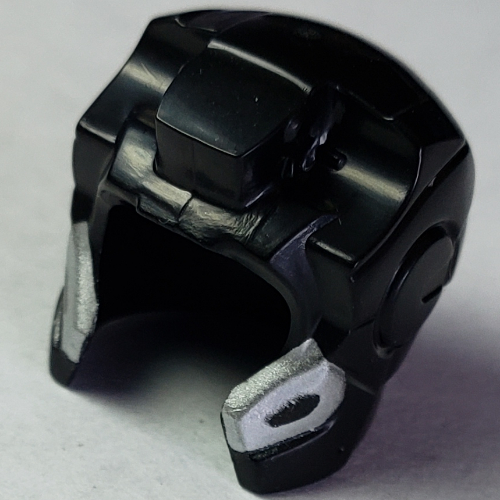 Lego Helmet Space with Open Face Rounded, Top Hinge with Silver Edges with Black Marks Print (War Machine) / Black