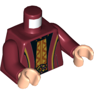 Lego Torso, Robe, Gold Trim, Black/Dark Orange Tunic print, Dark Red Arms, Light Nougat Hands / Dark Red