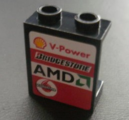 Lego Panel 1 x 2 x 2 - Hollow Studs with Shell, AMD and Vodafone Logo on Left Pattern (Sticker) - Sets 8672 / 8673