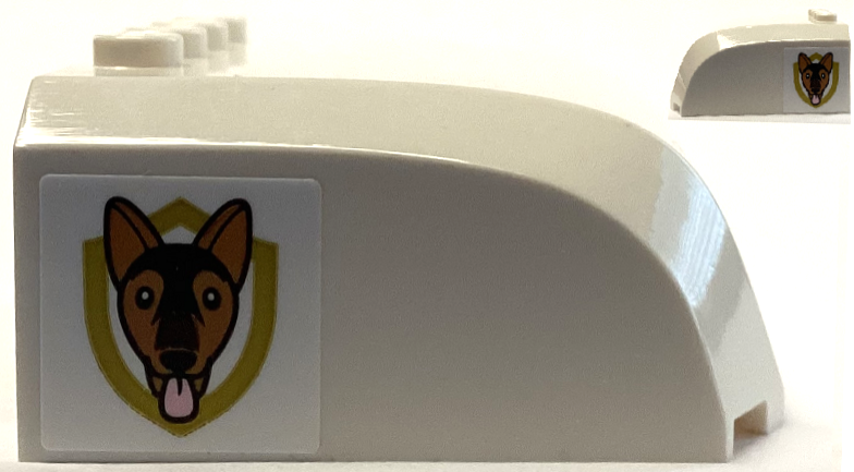 Lego Windscreen 5 x 6 x 2 Curved Top Canopy with Dog Head and Gold Police Star Badge Logo Pattern on Both Sides (Stickers) - Set 60369 / White