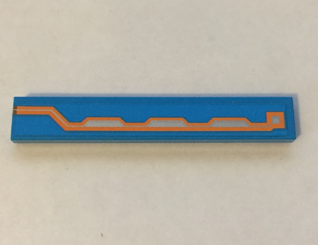Lego Tile 1 x 6 with Orange and Silver Circuitry on Dark Azure Background Pattern Model Left Side (Sticker) - Set 70351