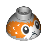 Lego Brick Round 1.5 x 1.5 Dome Top with Porg with Long Forehead Feathers Print / Light Bluish Gray