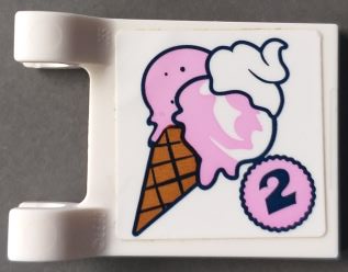 Lego Flag 2 x 2 Square with Flat Edge with Ice Cream Cone and Dark Blue Number 2 in Bright Pink Circle Pattern (Sticker) - Set 41389