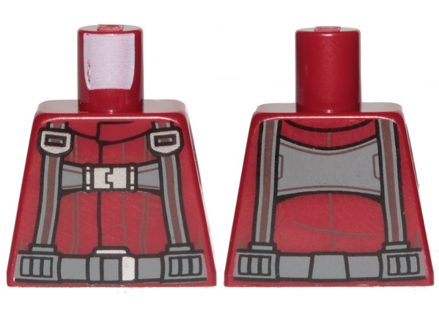 Lego Torso SW T-16 Skyhopper Pilot Flight Suit, Dark Bluish Gray Harness with Reddish Brown Stripes Pattern / Dark Red