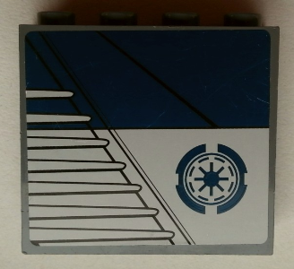 Lego Panel 1 x 4 x 3 with Side Supports - Hollow Studs with Dark Blue Rectangle and SW Galactic Republic Logo Pattern Model Right Side (Sticker) - Set 75046