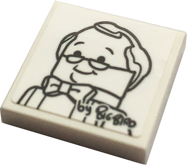 Lego Tile 2 x 2 with Drawing of Mr. Hooper and 'by BIG BIRD' Pattern (Sticker) - Set 21324 / White