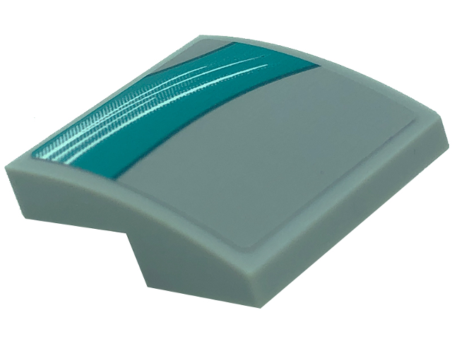 Lego Slope, Curved 2 x 2 x 2/3 with White Curved Lines on Dark Turquoise Background with Light Bluish Gray Corner Pattern Model Right Side (Sticker) - Set 76909