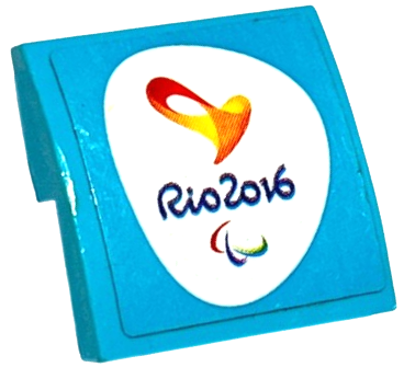 Lego Slope, Curved 2 x 2 x 2/3 with Rio 2016 Paralympics Logo Pattern (Sticker) - Set 40225 / Medium Azure
