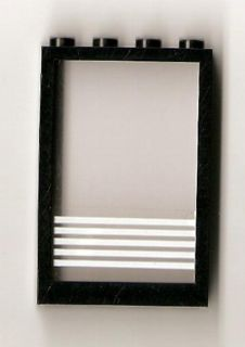 Lego Window 1 x 4 x 5 with Fixed Glass and 5 White Stripes Pattern (Sticker) - Sets 6380 / 6386 / 6392 / 6393 / Black