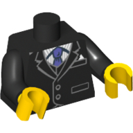 Lego Torso Jacket and Vest over Pinstriped Shirt and Dark Purple Tie Print, Black Arms, Yellow Hands / Black