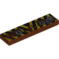 Lego Tile 1 x 4 with Black and Yellow Stripes and Tow Shackles Print / Reddish Brown