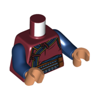 Lego Torso Tunic, Dark Blue Trim, Dark Brown Straps, Belt Print, Dark Blue Arms, Nougat Hands / Dark Red