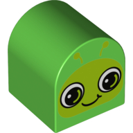 Lego Duplo Brick 2 x 2 x 2 Curved Top with Caterpillar/Snail Face Print / Bright Green