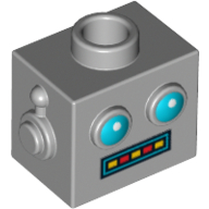 Lego Minifig Head Special, Robot with Blue Eyes and Red/Yellow Teeth Display (Clockwork Robot) / Light Bluish Gray