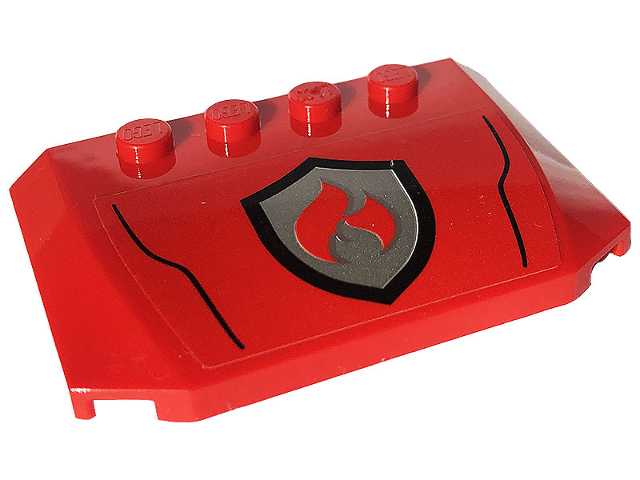 Lego Wedge 4 x 6 x 2/3 Triple Curved with Silver and Red Fire Logo Badge and Black Lines Pattern (Sticker) - Set 60319