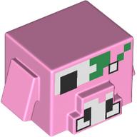Lego Minifig Head Special, Cube Hog with White Snout, Green, Skull, Eyes Print / Bright Pink
