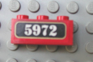 Lego Brick 1 x 3 with White '5972' on Black Background Pattern (Sticker) - Sets 4708 / 4758