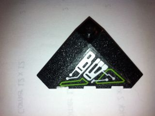Lego Wedge 4 x 4 (Slope 18 Corner) with Silver and Lime Circuitry Pattern (Sticker) - Set 7713