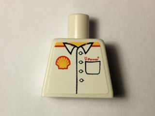 Lego Torso Shirt with Shell Logo and 'V-Power' over Pocket Pattern (Sticker) / White