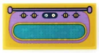 Lego Tile 2 x 4 with Medium Lavender Oven Door with Knobs and Rail and Dark Turquoise Glass Pattern (Sticker) - Set 41255