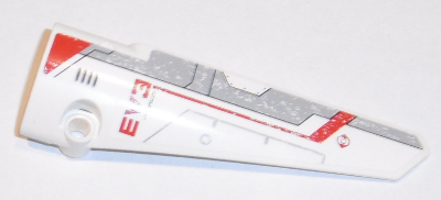 Lego Technic, Panel Fairing # 6 Long Smooth, Side B with Red Triangle and 'EV3' and Light Bluish Gray and Red Stripes Pattern (Sticker) - Set 31313