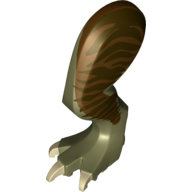 Lego Animal Body Part, Dinosaur, Tyrannosaurus Rex Leg, Left, with Pin, Tan Claws and Dark Brown Stripes on Reddish Brown Print / Olive Green