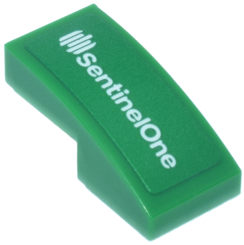 Lego Slope, Curved 2 x 1 x 2/3 with White 'SentinelOne' and Logo Pattern Model Left Side (Sticker) - Set 76925