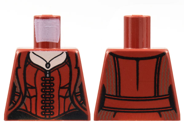 Lego Torso Female Jacket, Light Nougat Neck, Necklace, Bodice with 7 Laces Pattern / Dark Red