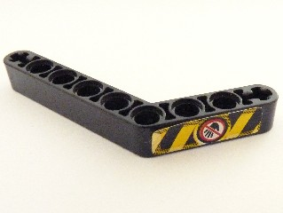 Lego Technic, Liftarm, Modified Bent Thick 1 x 9 (6 - 4) with Yellow and Black Danger Stripes, Black Hand with Red Line Pattern Model Left Side (Sticker) - Set 8446