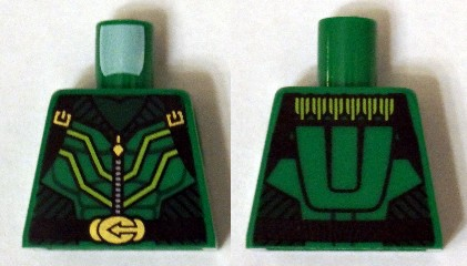 Lego Torso Black Striped Vest with Clasps and Lime Lines, Zipper, Belt with Gold Buckle and Muscles Pattern (Green Arrow) / Green