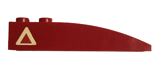 Lego Slope, Curved 6 x 1 with 2 Studs with Dark Red Triangle with Tan Border Pattern Model Left Side (Sticker) - Set 7296 / Dark Red