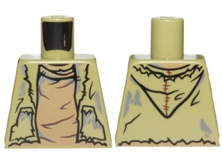 Lego Torso Vest Tattered, Dirty with Hood and Dark Tan Creased Undershirt Pattern / Olive Green