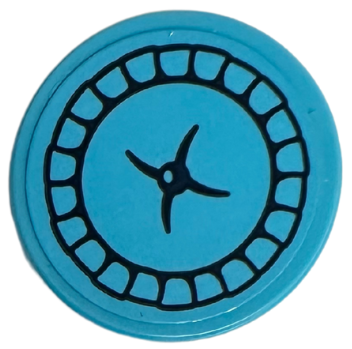 Lego Tile, Round 2 x 2 with Bottom Stud Holder with Cushion with Dark Blue Ring and Button Pattern (Sticker) - Set 41740 / Medium Azure