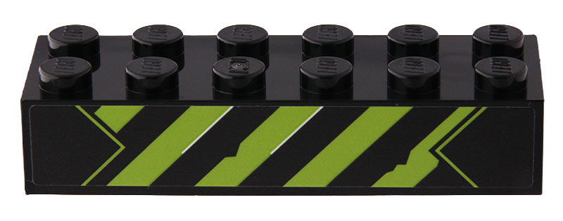 Lego Brick 2 x 6 with Lime Danger Stripes Pattern (Sticker) - Set 80022 / Black