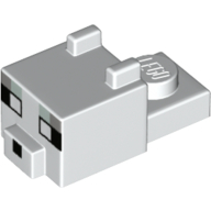 Lego Animal Body Part, Cat Head 1 x 2 with Cube with Ears, Nose and Pixelated Face print / White