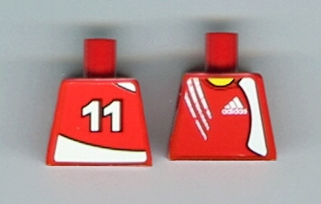 Lego Torso Soccer Adidas Logo Red No.11 Pattern (Stickers) / Red
