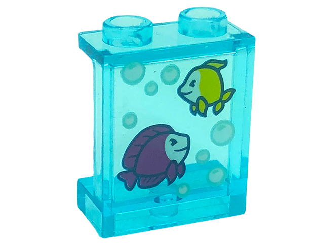 Lego Panel 1 x 2 x 2 with Side Supports - Hollow Studs with Magenta and Yellow Fish and White Bubbles Pattern (Sticker) - Set 41318 / Trans-Light Blue