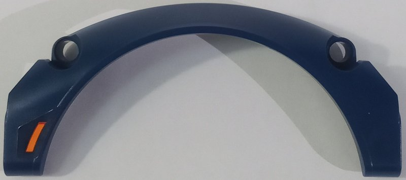 Lego Technic, Panel Car Mudguard Arched #43 11 x 2 x 5 Rounded Top with Orange Blinker Light Line Pattern Model Left Side (Sticker) - Set 42154 / Dark Blue