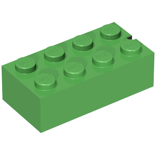 Lego Brick 2 x 4 without Bottom Tubes, Slotted (with 1 slot) / Bright Green