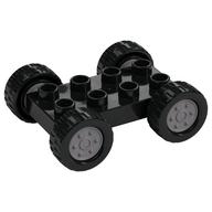 Lego Duplo Car Base 2 x 4 with Fixed Axles - 27.5 Silver Wheels and Black Tires / Black