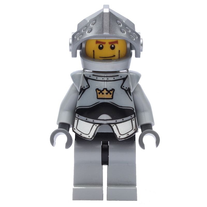 Lego Knight, Gray, Armor, Helmet with Visor, Cheek Lines
