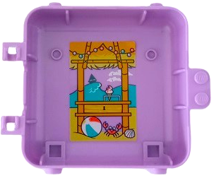Lego Container, Box 3 x 8 x 6 2/3 Half Back with Bamboo Beach Hut, Hanging Lights, Dark Turquoise Ocean, Boat, Ice Cream Cone, Beach Ball, Seashell, and Crab Pattern (Sticker) - Set 41414 / Medium Lavender