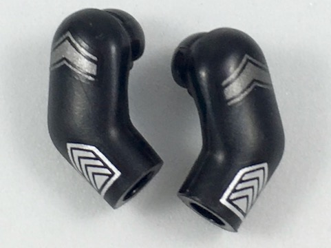 Lego Arm, (Matching Left and Right) Pair with Flat Silver Chevron and Silver Cuff Pattern / Black
