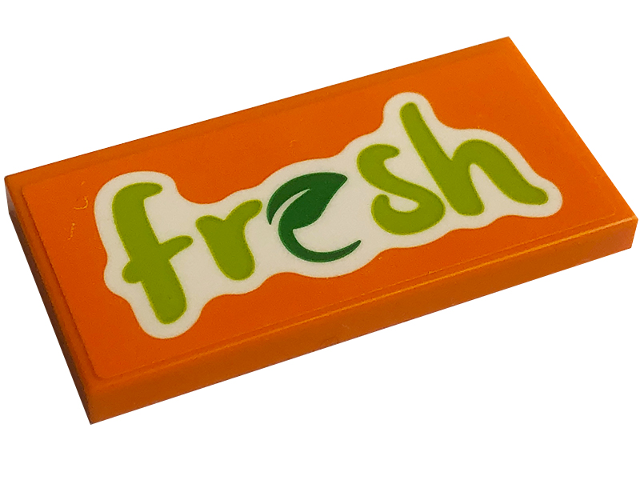 Lego Tile 2 x 4 with Lime 'fresh' and Green Leaf Pattern (Sticker) - Set 60345 / Orange